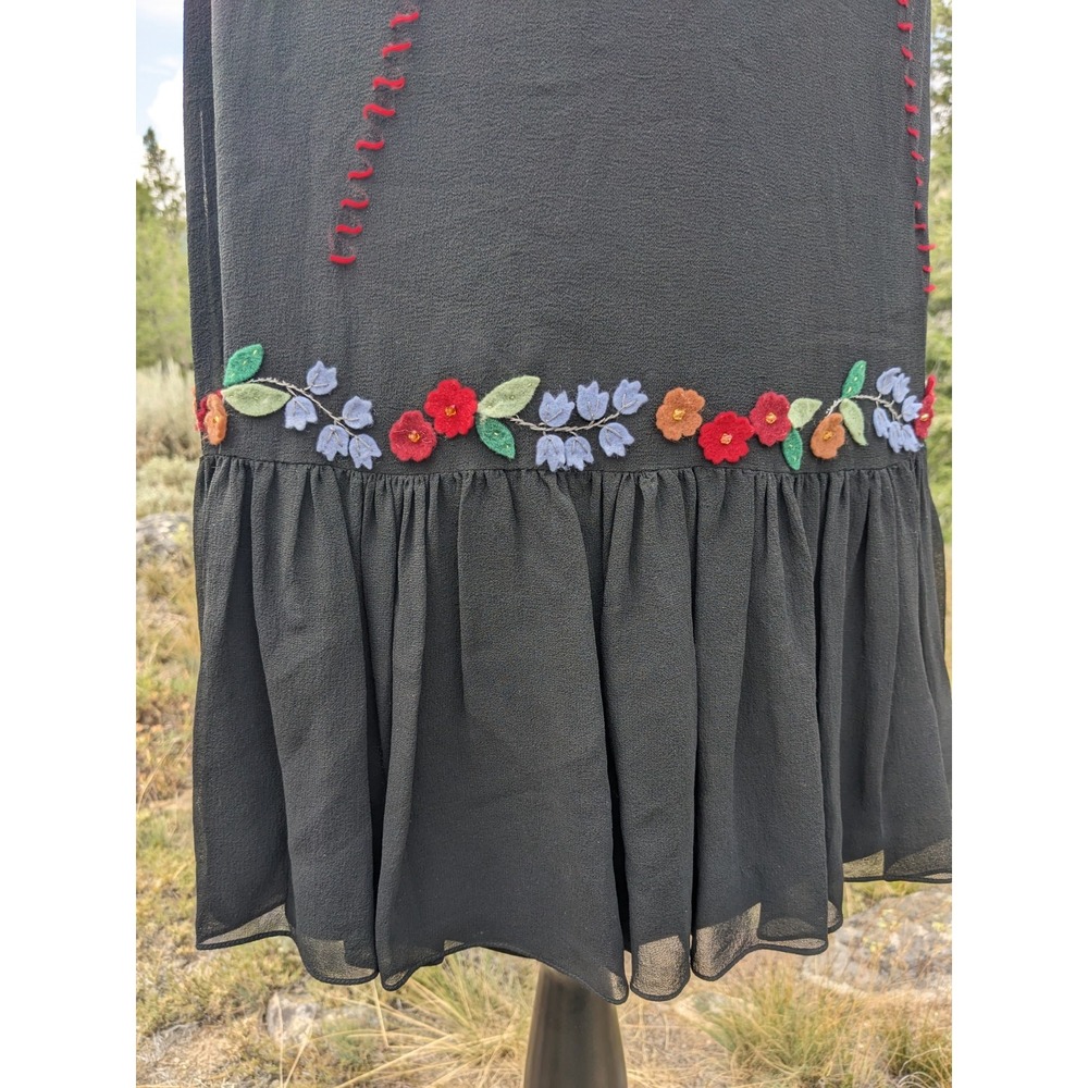 Vintage Y2K Sue Wong Black Silk Floral Applique Dress 8 Whimsigoth Embroidered - Picture 8 of 16